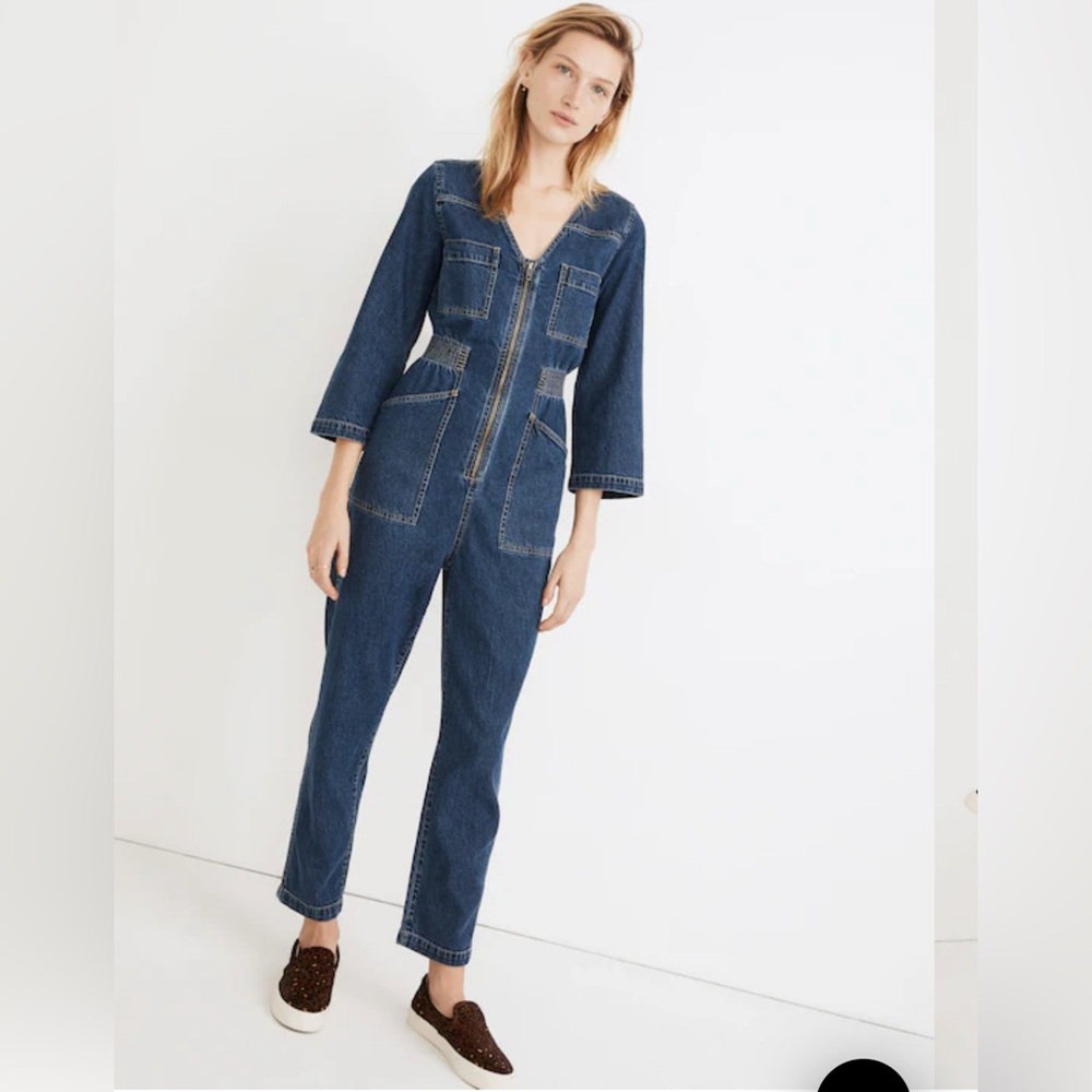 Madewell Denim Patch Pocket Coveralls Jumpsuit in Amfield Wash Size Large